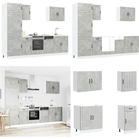 Set Mobili da Cucina 7 pz Lucca Grigio Cemento in Truciolato - Armadi da cucina - Armadi per forno