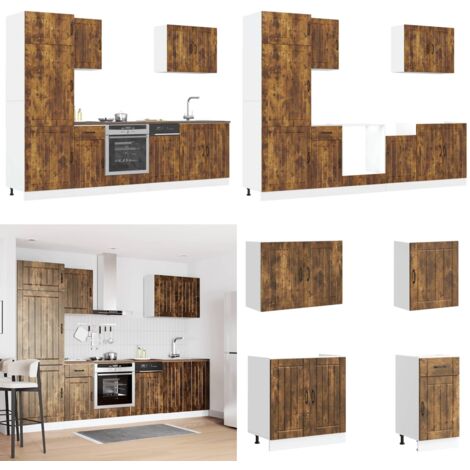 Set Mobili da Cucina 7 pz Lucca Rovere Fumo Legno Multistrato - Armadi da cucina - Pensili da cucina