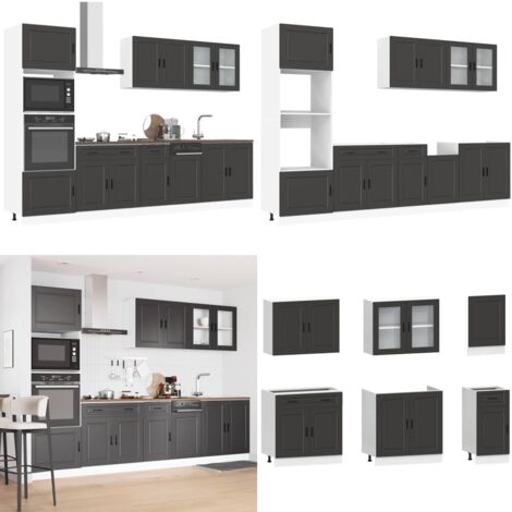 Set Mobili da Cucina 7 pz Porto Neri Legno Multistrato - Mobili da cucina - Armadi da cucina