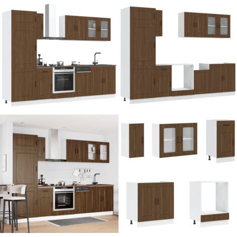 Set Mobili da Cucina 8 pz Kalmar Rovere Marrone in Truciolato - Armadi da cucina - Armadi per forno