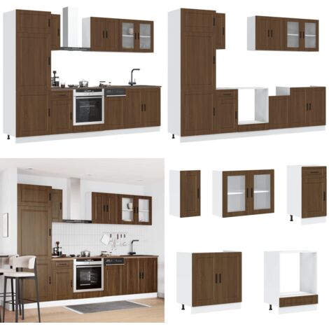 Set Mobili da Cucina 8 pz Kalmar Rovere Marrone in Truciolato - Armadi da cucina - Armadi per forno