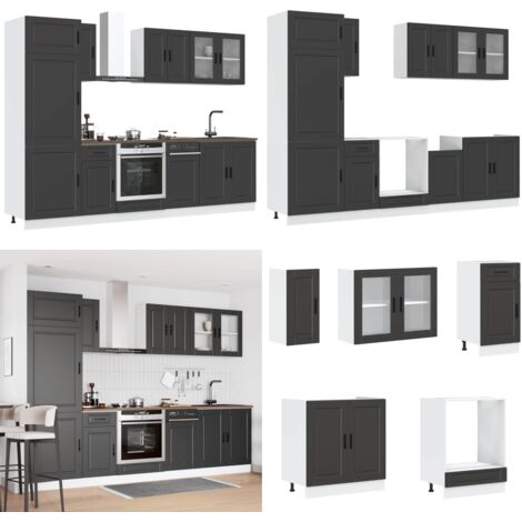 Set Mobili da Cucina 8 pz Porto Neri Legno Multistrato - Mobili da cucina - Armadi da cucina