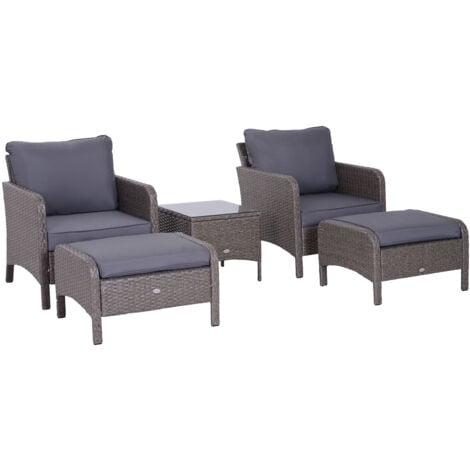 Set Mobili da Giardino 2 Poltrone 2 Poggiapiedi 1 Tavolino in Vetro