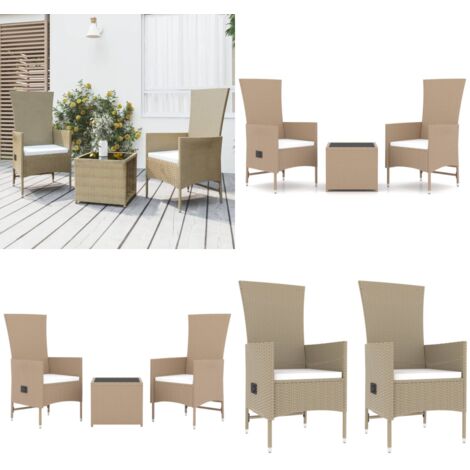 Set Mobili da Giardino 3 pz Beige Polyrattan e Acciaio - Sedie da giardino - Tavolo da giardino