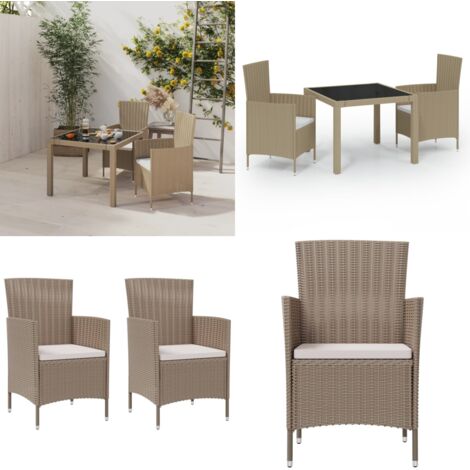 Set Mobili da Giardino 3 pz con Cuscini in Polyrattan Beige - Tavolo da pranzo esterno - Sedie da giardino