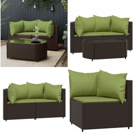 Set Mobili da Giardino 3 pz con Cuscini in Polyrattan Marrone - Tavolino da giardino - Cuscini da giardino
