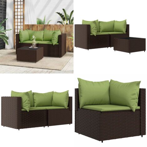 Set Mobili da Giardino 3 pz con Cuscini in Polyrattan Marrone - Tavolino da giardino - Cuscini da giardino