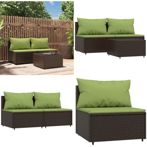 Set Mobili da Giardino 3 pz con Cuscini in Polyrattan Marrone - Tavolino da giardino - Set da giardino