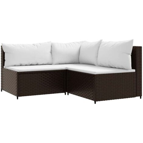 Set Mobili da Giardino 3 pz con Cuscini in Polyrattan Marrone vidaXL