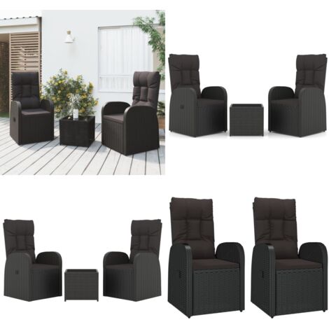 Set Mobili da Giardino 3 pz Nero Polyrattan e Acciaio - Sedie da giardino - Tavolo da giardino