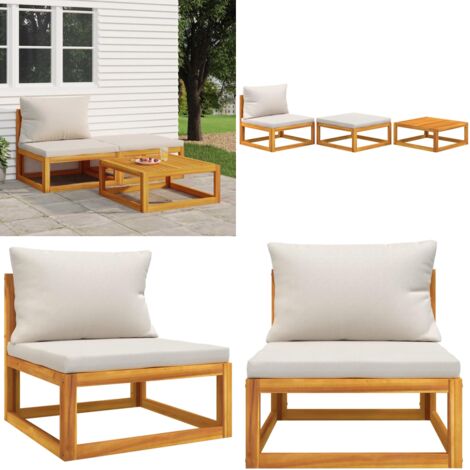 Set Mobili da Giardino 3pz con Cuscini Legno Massello di Acacia - Divano da giardino - Tavolo da giardino