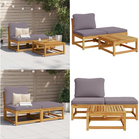 Set Mobili da Giardino 3pz con Cuscini Legno Massello di Acacia - Divano da giardino - Tavolo da giardino