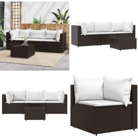 Set Mobili da Giardino 4 pz con Cuscini in Polyrattan Marrone - Seduta esterna - Tavolino da giardino