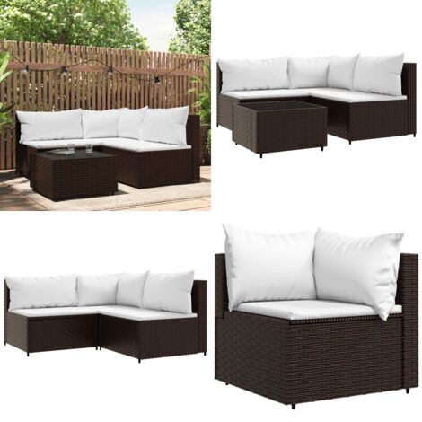 Set Mobili da Giardino 4 pz con Cuscini in Polyrattan Marrone - Set da giardino - Divano angolare