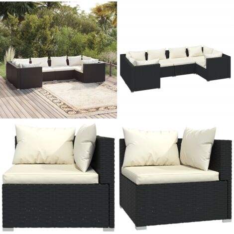 Set Mobili da Giardino 6 pz con Cuscini in Polyrattan Nero - Arredamento da esterno - Polyrattan