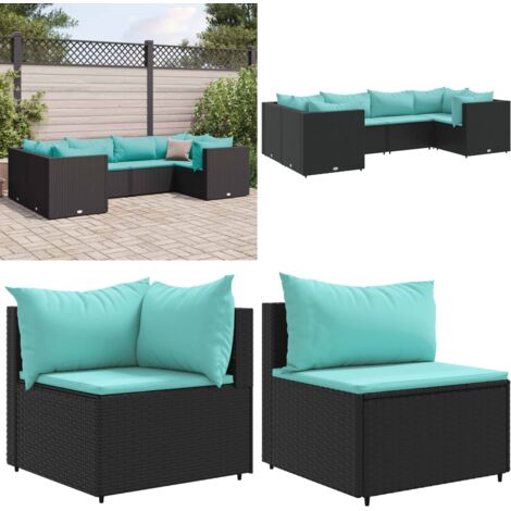 Set Mobili da Giardino 6 pz con Cuscini in Polyrattan Nero - Divano da giardino - Cuscini da giardino