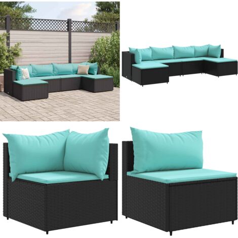Set Mobili da Giardino 6 pz con Cuscini in Polyrattan Nero - Divano da giardino - Cuscini da giardino