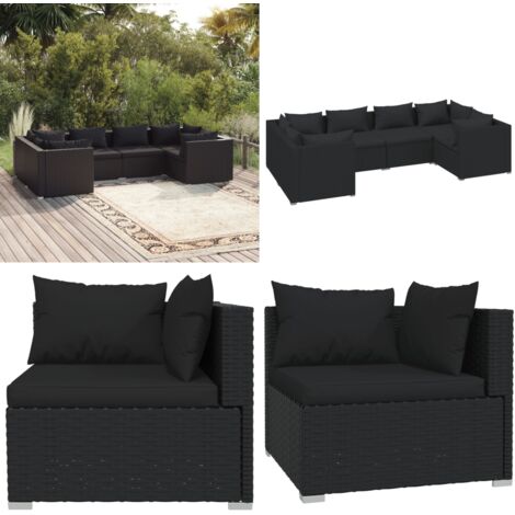 Set Mobili da Giardino 6 pz con Cuscini in Polyrattan Nero - Seduta da esterno - Cuscini da giardino