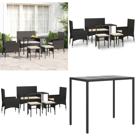 Set Mobili da Giardino 6 pz con Cuscini in Polyrattan Nero - Tavolo da giardino - Sedie da giardino