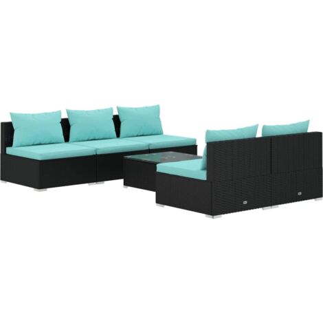 Set Mobili da Giardino 6 pz con Cuscini in Polyrattan Nero vidaXL