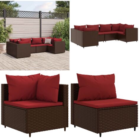 Set Mobili da Giardino 6pz con Cuscini in Polyrattan Marrone - Divano angolare - Cuscini per sedile