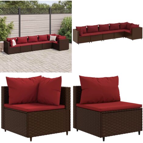 Set Mobili da Giardino 6pz con Cuscini in Polyrattan Marrone - Divano da giardino - Cuscini da giardino