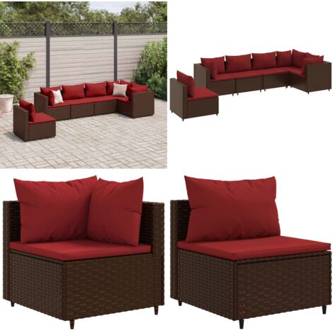 Set Mobili da Giardino 6pz con Cuscini in Polyrattan Marrone - Divano da giardino - Cuscini da giardino