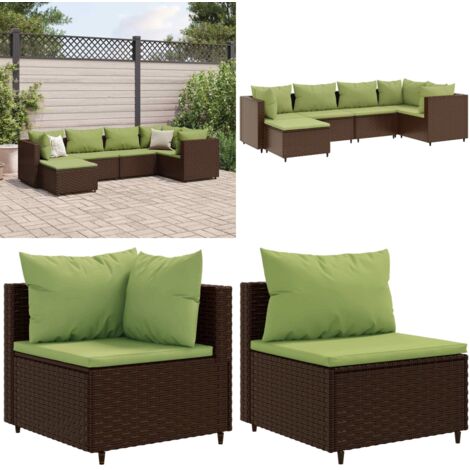 Set Mobili da Giardino 6pz con Cuscini in Polyrattan Marrone - Divano da giardino - Cuscini da giardino