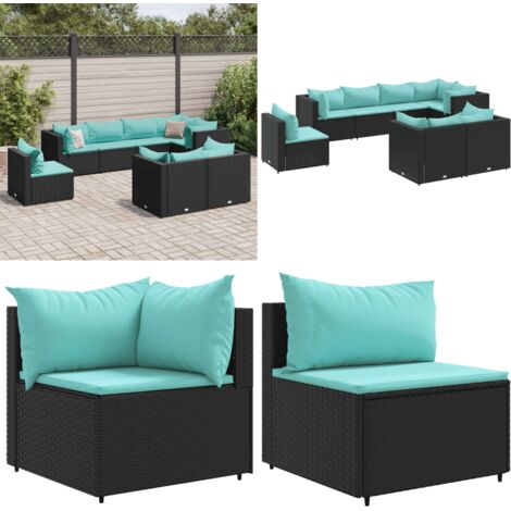 Set Mobili da Giardino con Cuscini 8 pz Nero in Polyrattan - Divano angolare - Cuscini da giardino
