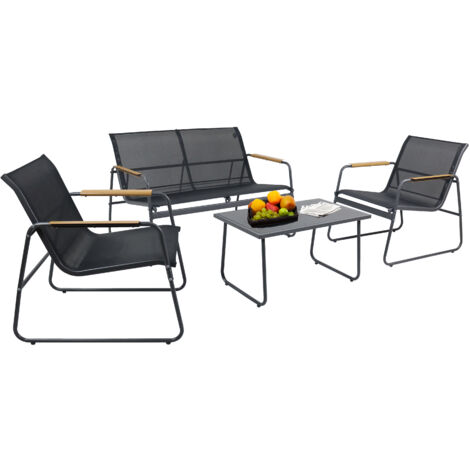 Set mobili da giardino VCM 4 pz  Gruppo Da Pranzo di Gruppo  1xTavolo, 2x Sedie, 1x Divano  Tavolo Dimensioni ca. A. 41 x L. 74 x P. 45 cm  Set da giardino – Lexila (Nero)