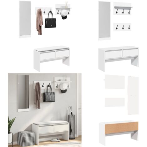 Set Mobili da Ingresso 4 pz Bianco in Legno Multistrato - Set da ingresso - Panca da ingresso