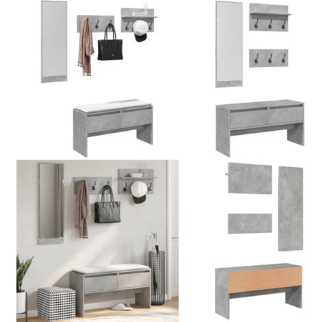 Set Mobili da Ingresso 4 pz Grigio Cemento in Legno Multistrato - Set da ingresso - Panca da ingresso