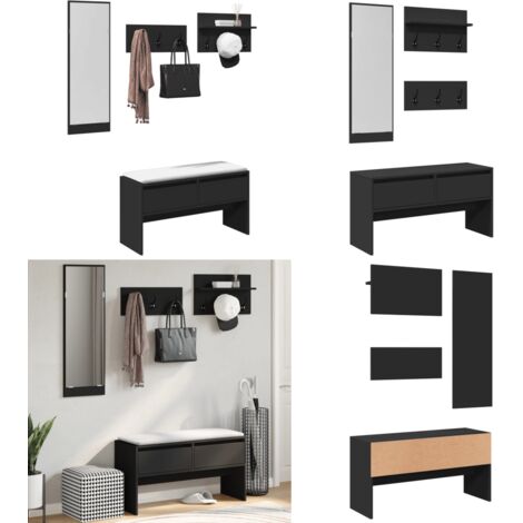Set Mobili da Ingresso 4 pz Nero in Legno Multistrato - Set da ingresso - Panca da ingresso