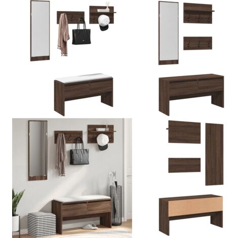 Set Mobili da Ingresso 4 pz Rovere Marrone in Legno Multistrato - Set da ingresso - Panca da ingresso