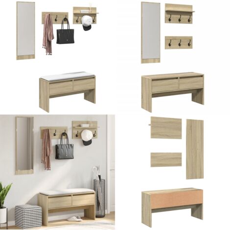 Set Mobili da Ingresso 4 pz Rovere Sonoma in Legno Multistrato - Set da ingresso - Panca da ingresso