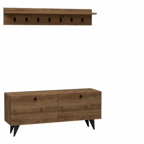 Set mobili da ingresso Kailua 521, Noce, 113x30cm, Truciolare laminato, Da terra, Montaggio a parete