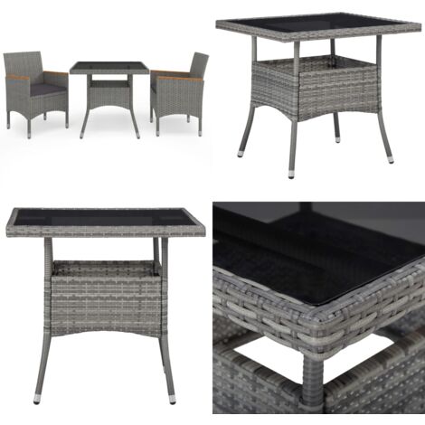 Set Mobili da Pranzo da Giardino 3 pz Grigio Polyrattan Acacia - Tavolo da pranzo da giardino - Sedie da giardino