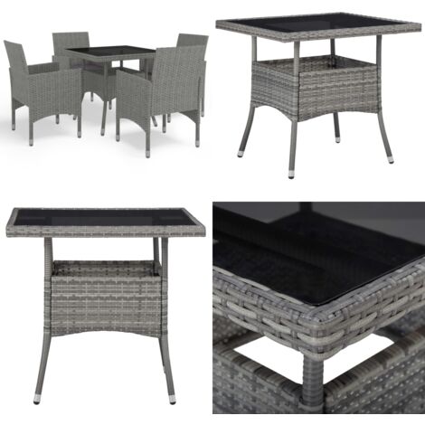 Set Mobili da Pranzo da Giardino 5 pz Grigio Polyrattan e Vetro - Tavolo da pranzo da giardino - Sedie da giardino