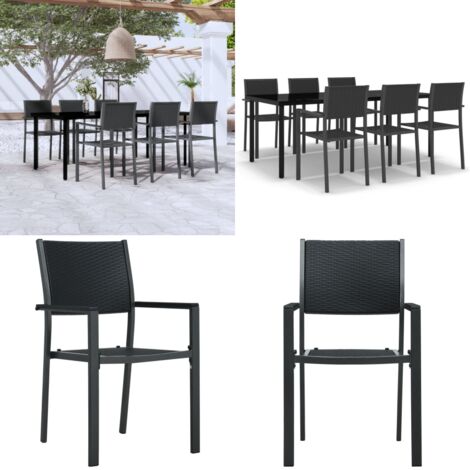 Set Mobili da Pranzo da Giardino 7 pz Nero - Tavolo da pranzo da esterno - Sedie da pranzo da giardino