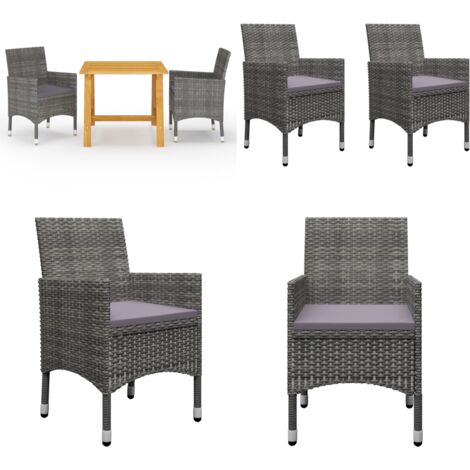 Set Mobili da Pranzo per Giardino 3 pz Grigio - Tavolo da pranzo da esterno - Sedie da giardino