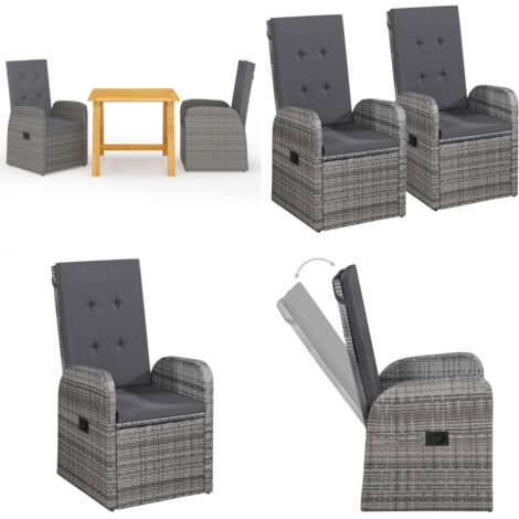 Set Mobili da Pranzo per Giardino 3 pz Grigio - Tavolo da pranzo da giardino - Sedie da pranzo da giardino