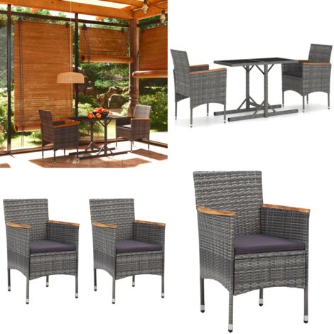 Set Mobili da Pranzo per Giardino 3 pz Grigio - Tavolo da pranzo esterno - Sedie da giardino