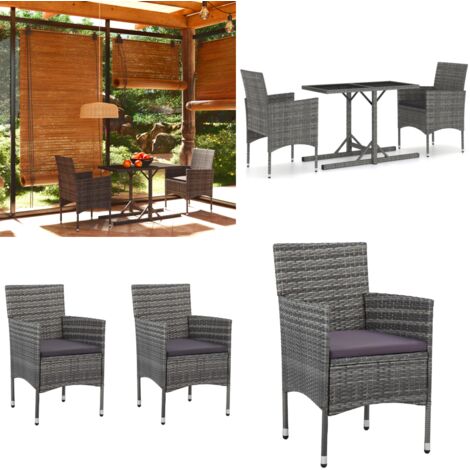 Set Mobili da Pranzo per Giardino 3 pz Grigio - Tavolo da pranzo esterno - Sedie da pranzo