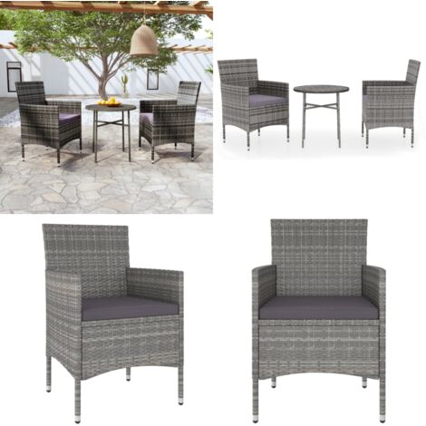 Set Mobili da Pranzo per Giardino 3 pz in Polyrattan Grigio - Tavolo da pranzo esterno - Sedie da giardino