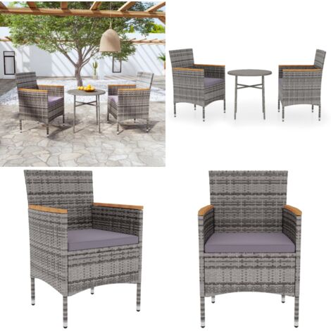 Set Mobili da Pranzo per Giardino 3 pz in Polyrattan Grigio - Tavolo da pranzo esterno - Sedie da giardino