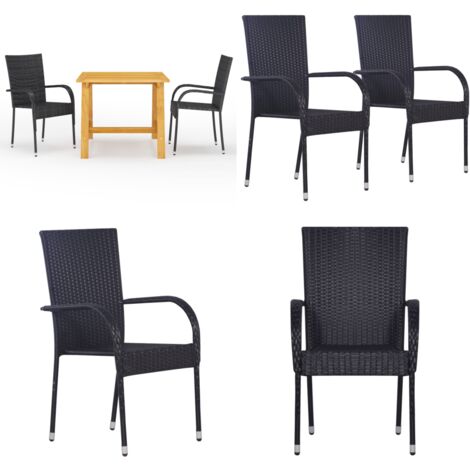 Set Mobili da Pranzo per Giardino 3 pz Nero - Tavolo da pranzo da esterno - Sedie da giardino