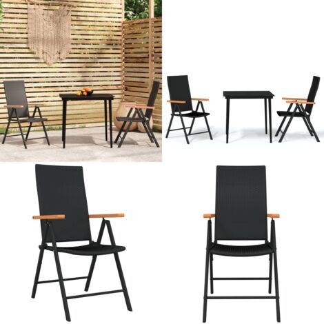 Set Mobili da Pranzo per Giardino 3 pz Nero - Tavolo da pranzo da giardino - Sedie da giardino
