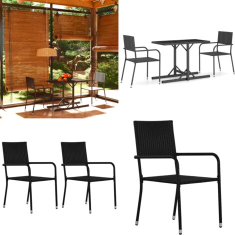 Set Mobili da Pranzo per Giardino 3 pz Nero - Tavolo da pranzo esterno - Sedie da giardino