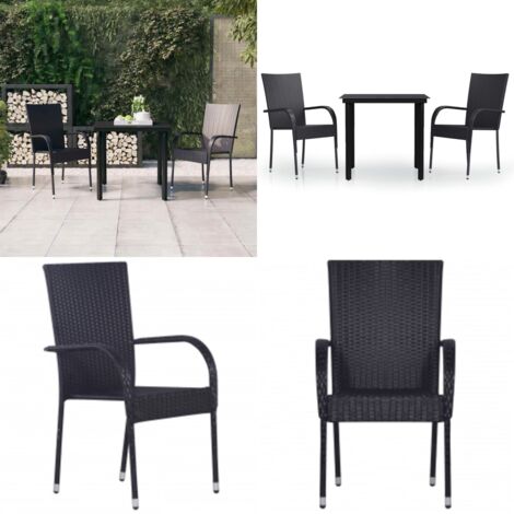 Set Mobili da Pranzo per Giardino 3 pz Nero - Tavolo da pranzo esterno - Sedie da giardino