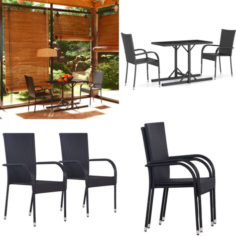 Set Mobili da Pranzo per Giardino 3 pz Nero - Tavolo da pranzo esterno - Sedie da giardino
